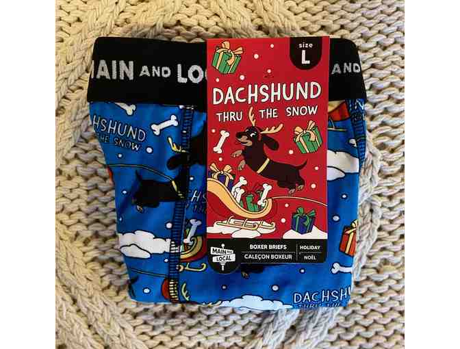 Men's Boxer Briefs, Size L, Dachshund thru the Snow!