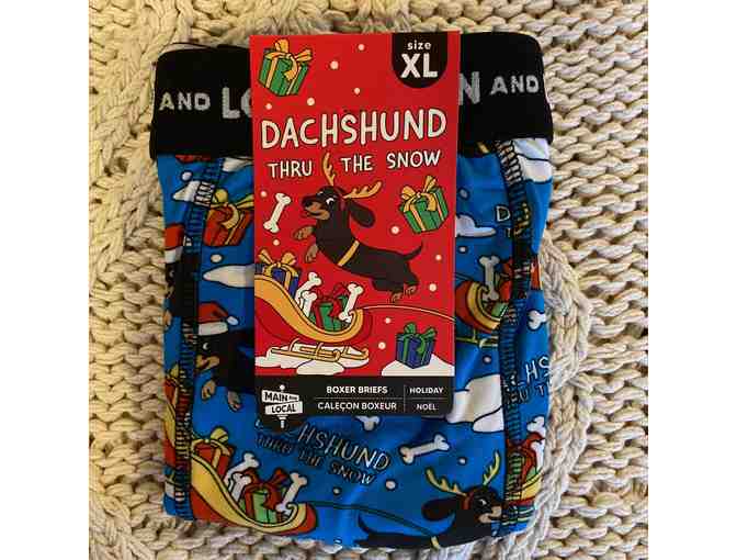 Men's Boxer Briefs, Size XL, Dachshund thru the Snow!