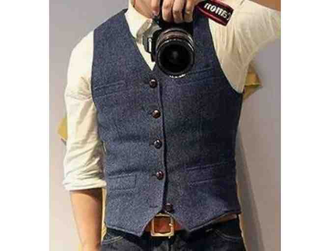 Men's Blue Tweed Retro Suit Vest (Size L)