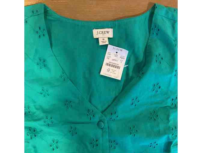 J. Crew Kelly Green Eyelet Puff/Short Sleeve V-Neck Shirt (Ladies S)