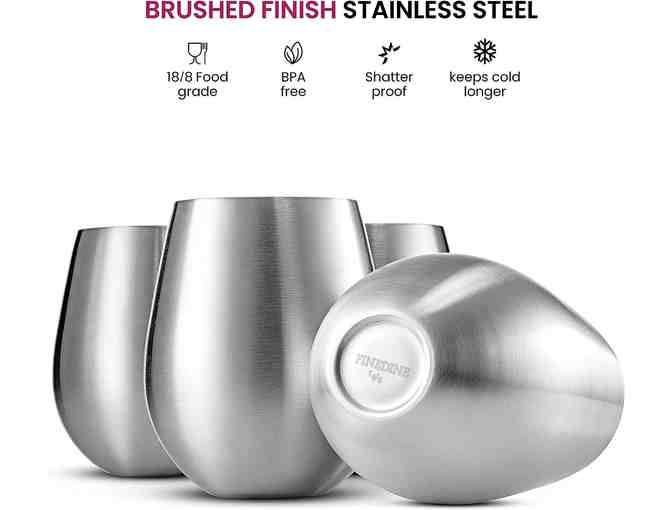 Finedine Stainless Steel Shatter Proof Tumblers Wine Glasses - Set of 4 - 18oz.