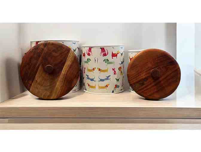 Nesting Set of 3 Dog Theme Canisters - 2 have lids - See photos