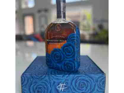 Cerulean Rose Painted Woodford Reserve Bottle