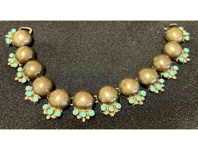 Vtg MCM Taxco Mexico Sterling Silver/Turquoise Necklace Bracelet Earrings Parure