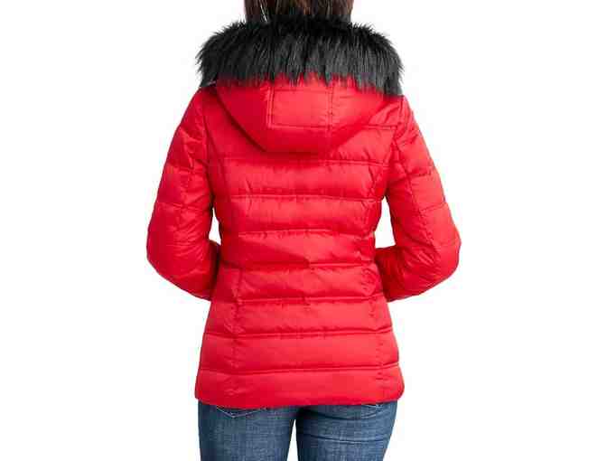 Nautica Women's Faux Fur Trim Hooded Midweight Puffer Jacket-Size Large