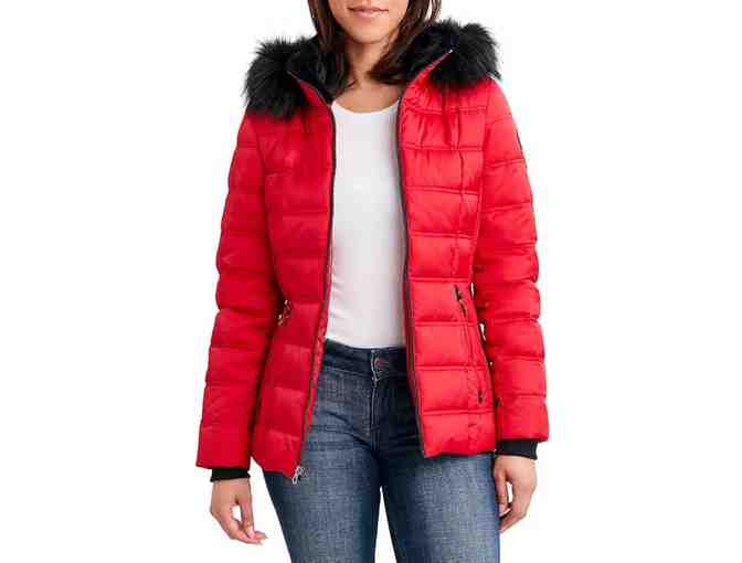 Nautica Women's Faux Fur Trim Hooded Midweight Puffer Jacket-Size Large