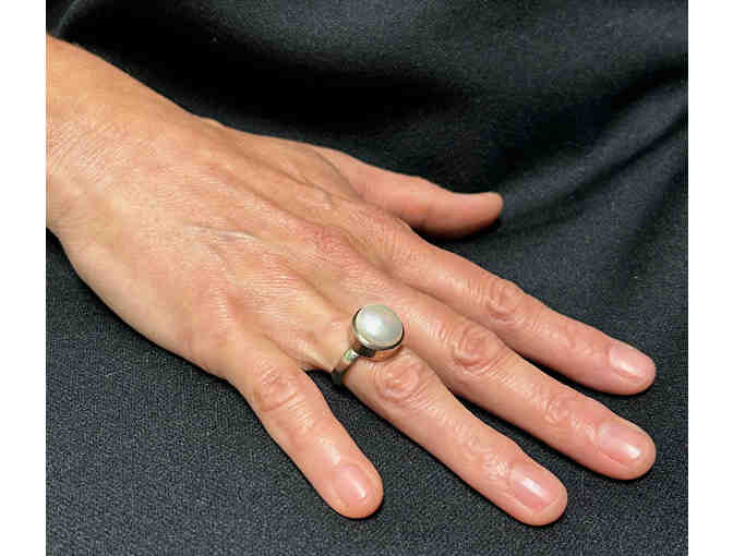 Oversized Faux Pearl Sterling Silver Ring Size 8