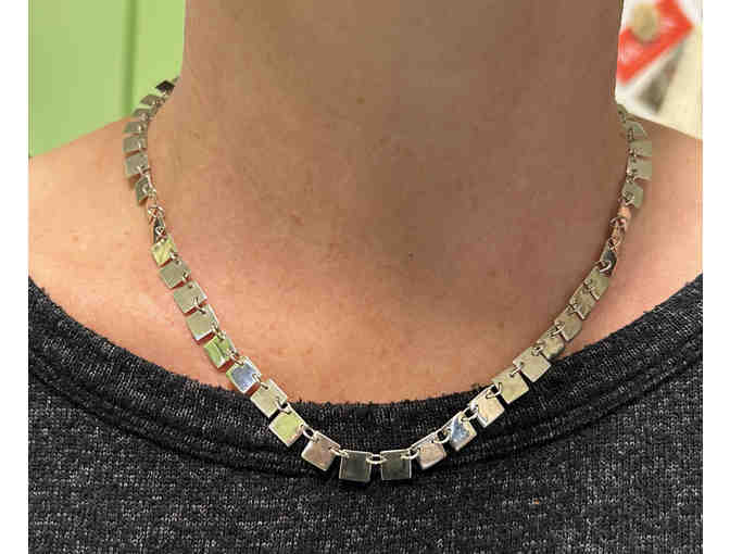 Baroni Designs Sterling Silver Square Link Necklace Adjustable Length