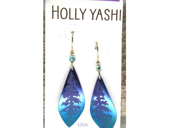 Holly Yashi Brilliant Blue and Purple Earrings with Redwood Tree