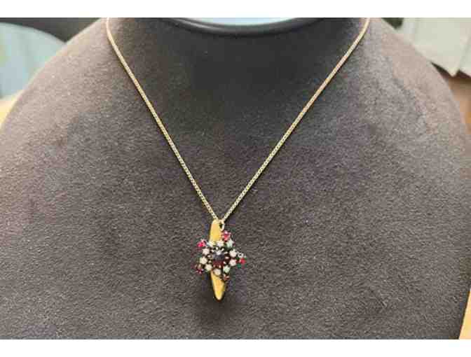 Opal and Red Stone Pendant Necklace