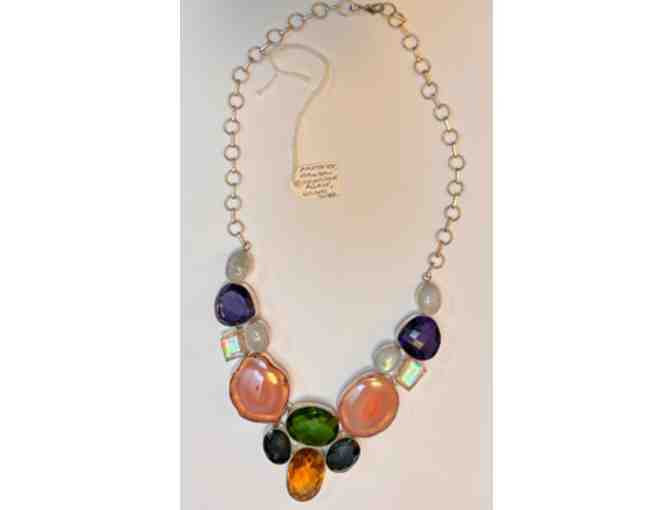 Chunky Silver Necklace with Rainbow Topaz and Green Amethyst