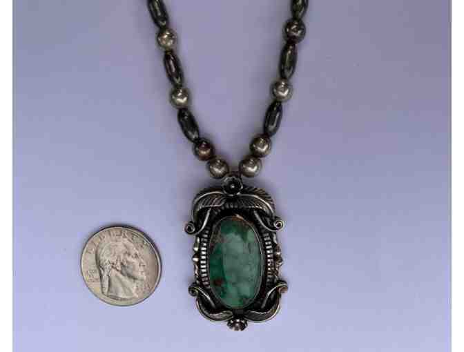 Turquoise Navajo Necklace with Silver Beads