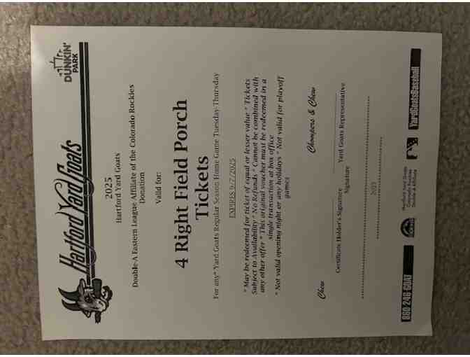 Baseball Tickets - Hartford Yard Goats - Family 4-Pack Admission - Photo 2