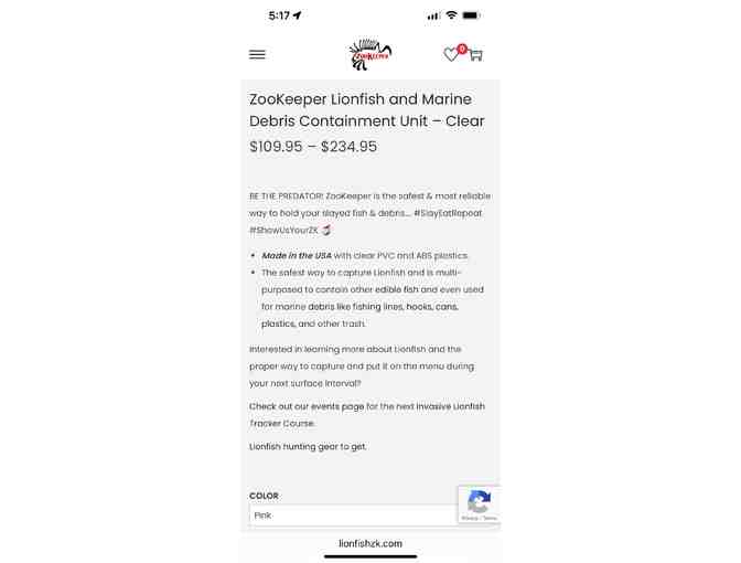 ZOOKEEPER - Lionfish / Marine Container (Travel, Pink 12')