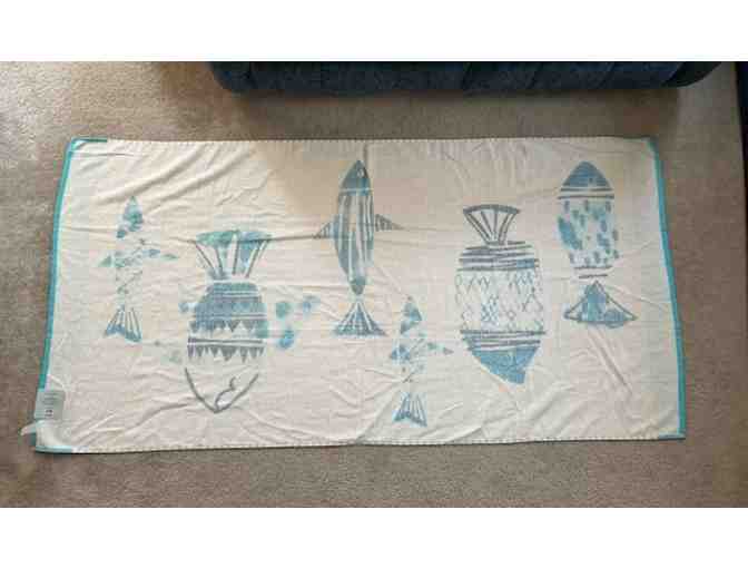 Beach Towel (FISH) - Oversized Blue/White Towel, 72' x 36'
