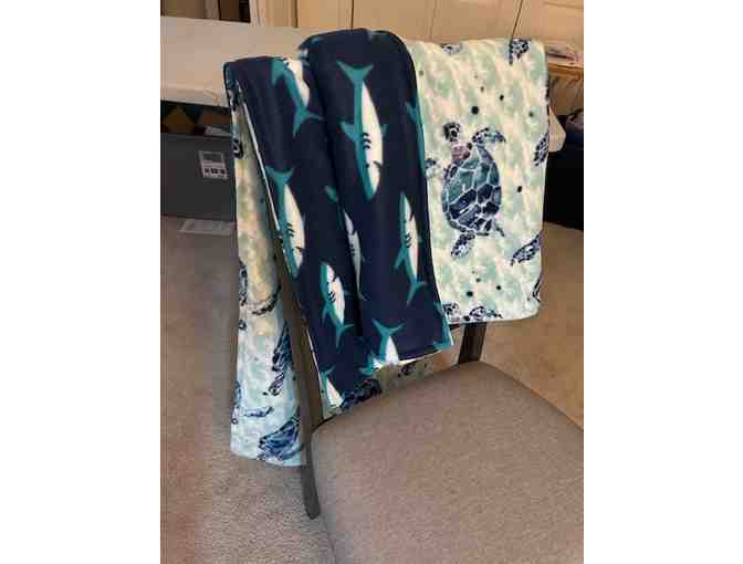 1 BLANKET: Shark + Turtle (Reversible, Handmade, BIG Size, 76' x 60')