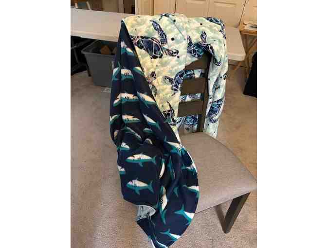 1 BLANKET: Shark + Turtle (Reversible, Handmade, BIG Size, 76' x 60')
