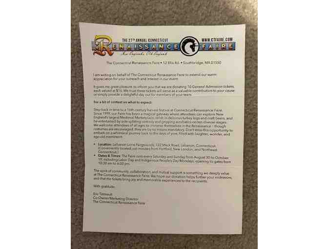 2 TICKETS: 'Renaissance FAIRE' (2 passes, Any date, Fall 2025, CT)