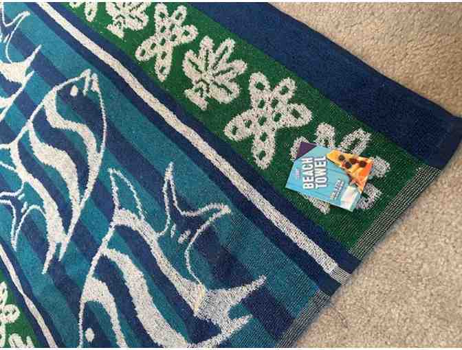 BEACH Towel (FISH, Aqua) - REVERSIBLE, Oversized 72' x 36'