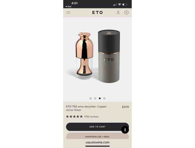 ETO 750 wine decanter: Copper mirror finish - Value $209