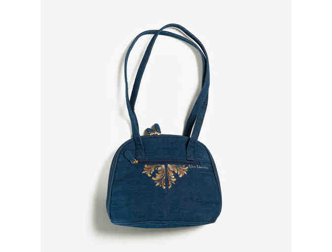 Denim purse with rosemaling with gold embellishments