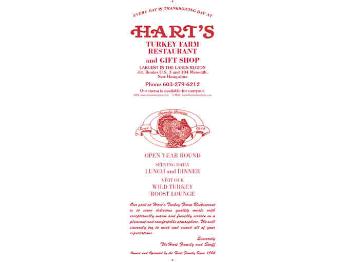 $25 Hart's Turkey Farm Restaurant Gift Certificate