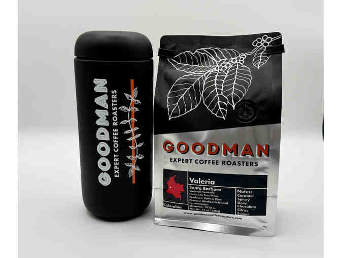 Goodman Expert Coffee Roasters - 12 oz Valeria & logo travel mug