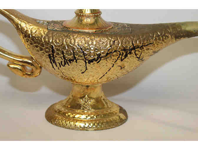 James Monroe Iglehart & Michael James Scott signed Aladdin stage-used Genies lamp prop