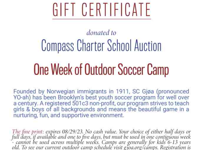 One Week Summer Camp GJOA Soccer Club