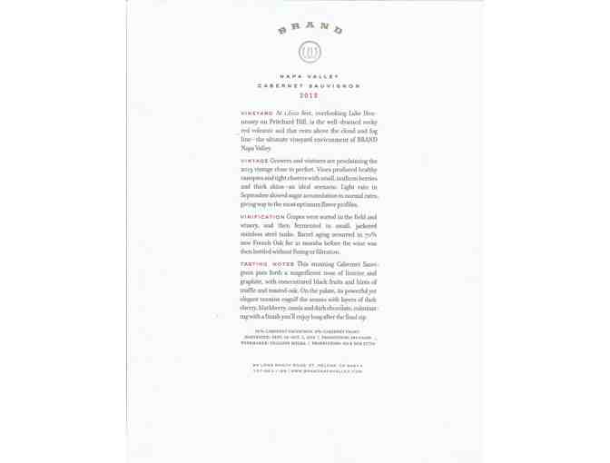 Rare Opportunity for Donor Thank You Gift: 2013 Brand Napa Cabernet Sauvignon