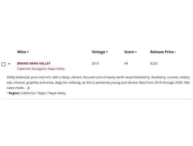 Rare Opportunity for Donor Thank You Gift: 2013 Brand Napa Cabernet Sauvignon