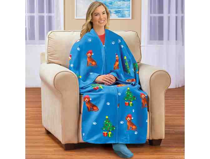 Christmas Dog Soft Fleece Zippered Cuddle Wrap Blanket - Photo 1