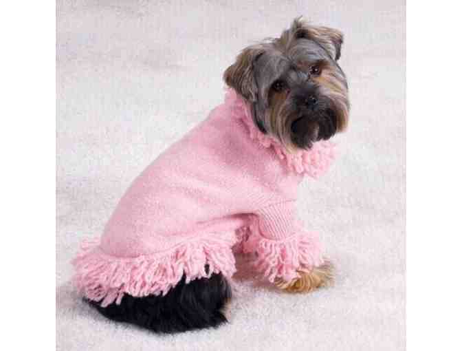 East Side Collection Stretch Knit Dog Sweater with Fringe in Blossom Pink XS - Photo 1