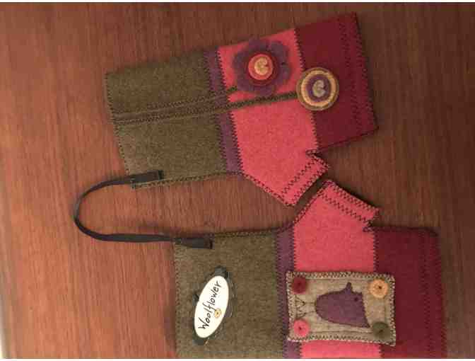 Woolflower Black Flower Fingerless Gloves and Plum-Full Hat