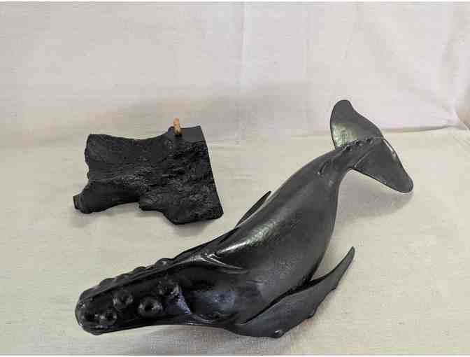 Two (2) Suar Wood Whales on Stands