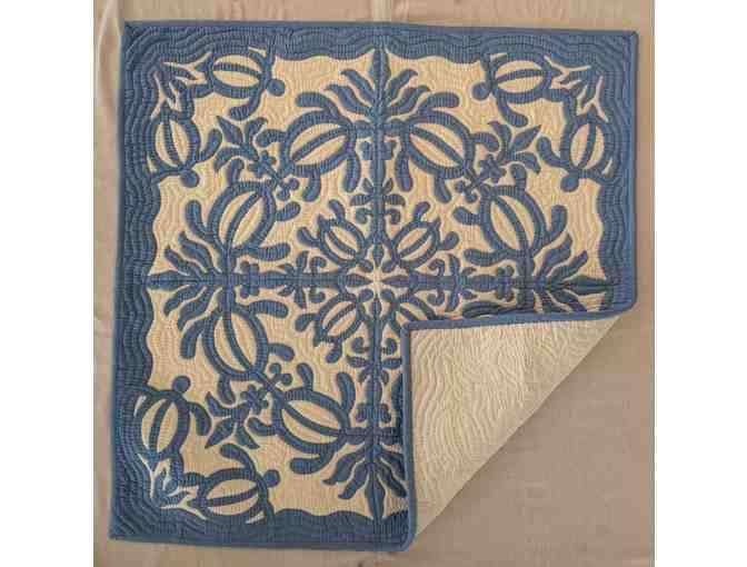 Petroglyph Honu Blue Hawaiian Quilt