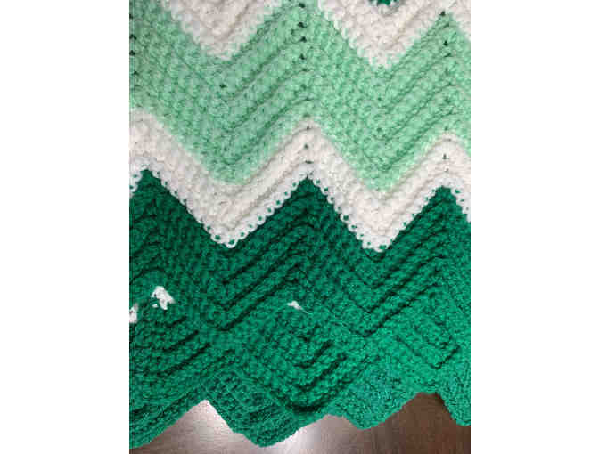 Crocheted Green and White Afghan