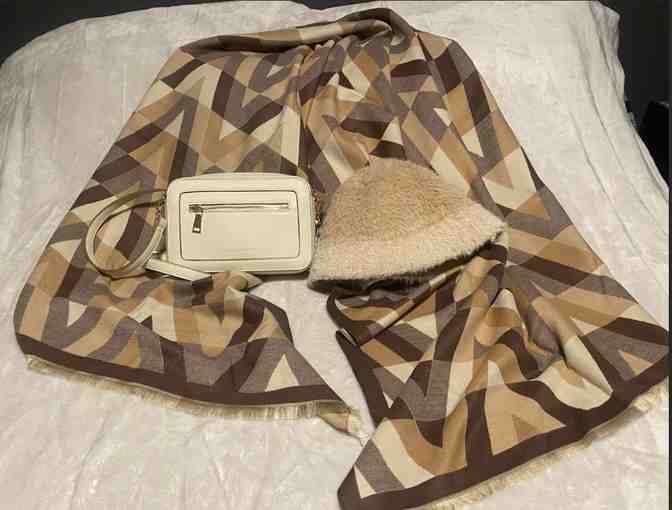 Whimsy Gifts: Cross body LOUENHIDE purse/ Bucket Hat/ Fall/Winter Scarf - Value $145