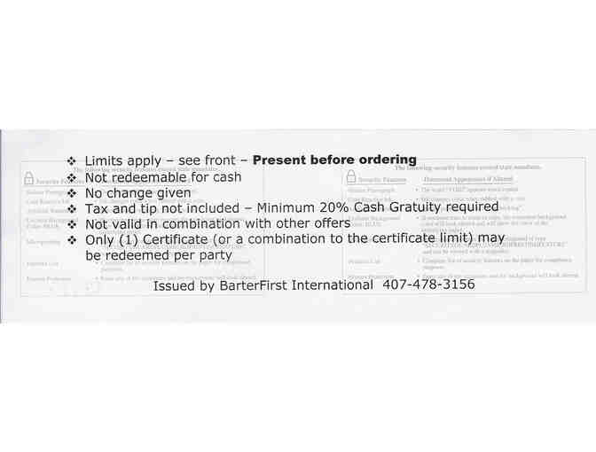 Two (2) $50 Gift Certificate for Chez Vincent in Winter Park