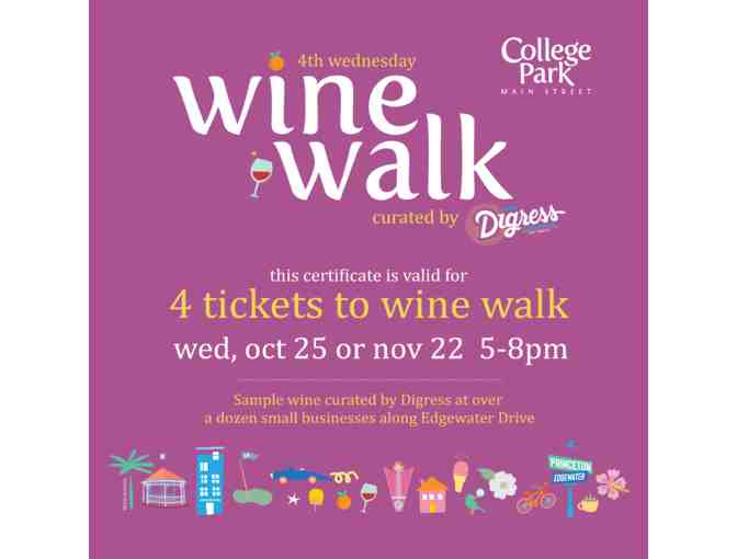 Four tickets to the Wine Walk with bottle of wine and four 32804 wine glasses - Photo 1