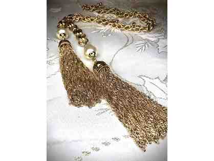 Golden Chain Necklace with Tassels and Beads