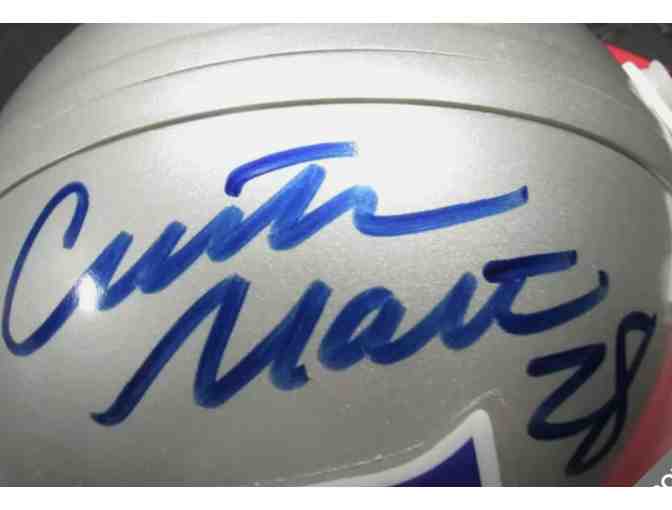 NE Patriots NY Jets HOF RB Curtis Martin Signed Mini Helmet w Display Case