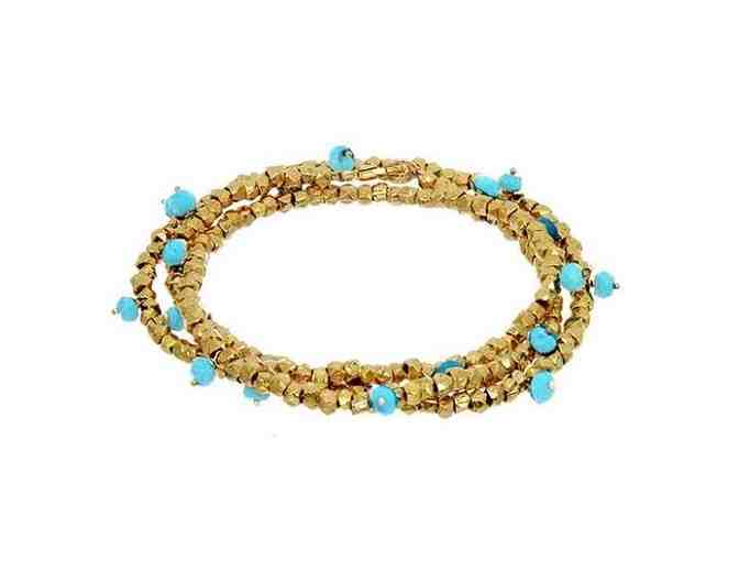 BEADED RONDELLE WRAP BRACELET GOLD TURQUOISE - Photo 1