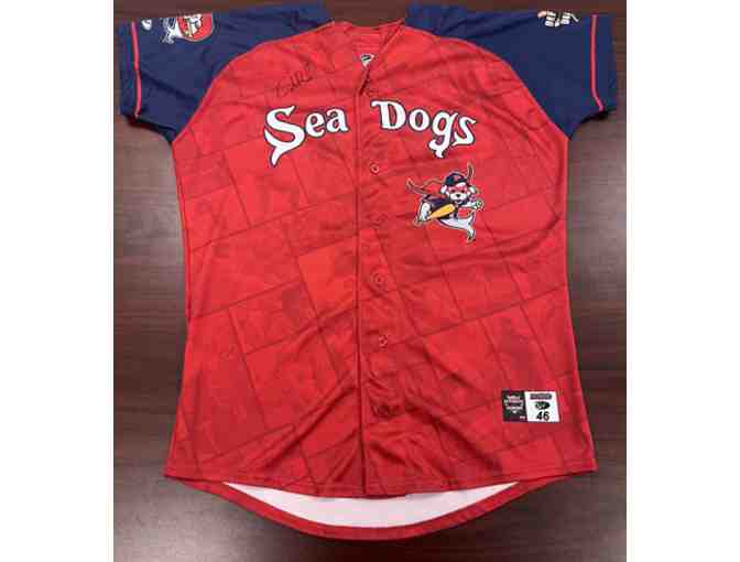 A signed, game-worn #7 jersey from Caden Rose of the Portland Sea Dogs