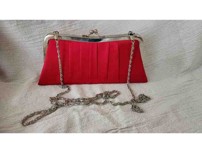 Stunning Red Satin Clutch with Chain Strap - Photo 1