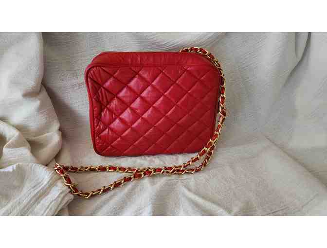 Vintage Quilted Red Shoulder Bag with Gold Chain - Photo 2