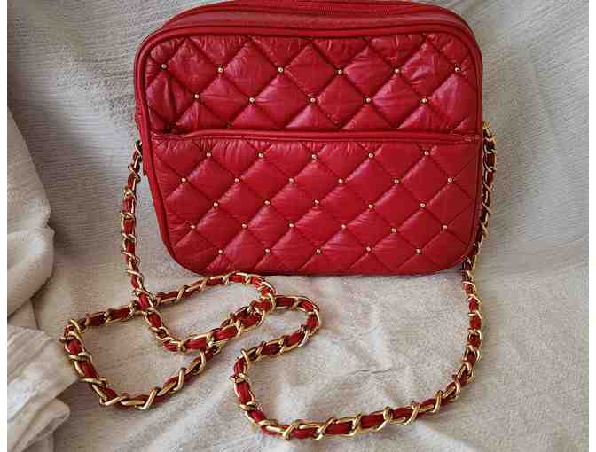 Vintage Quilted Red Shoulder Bag with Gold Chain - Photo 1