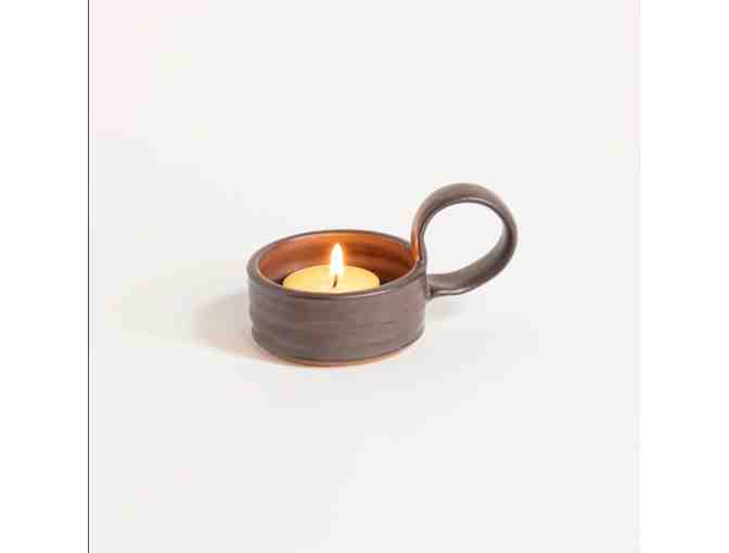 Light your Path |One Tealite with Handle | Handmade Pottery (Cocoa Brown)