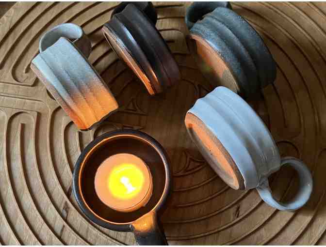 Light your Path |One Tealite with Handle | Handmade Pottery (White)