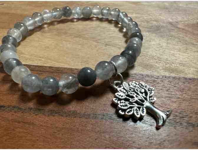 Stone Bracelet with Tree of Life Charm| Cloudy Quartz | Grounding & Support